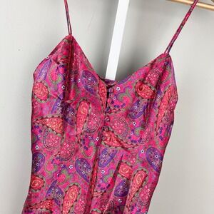 Vintage‎ 90s Lingerie Cacique Satin Romper Womens 8 Pink Paisley Romantic